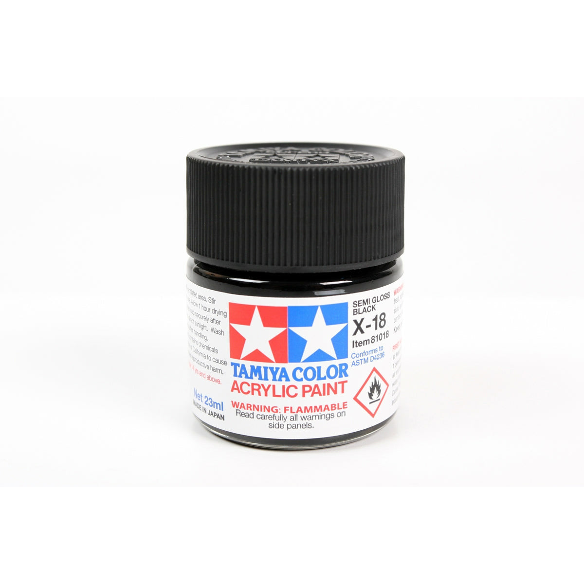 Tamiya ACRYLIC X-18 SEMI GLOSS BLACK- 23ML BOTTLE
