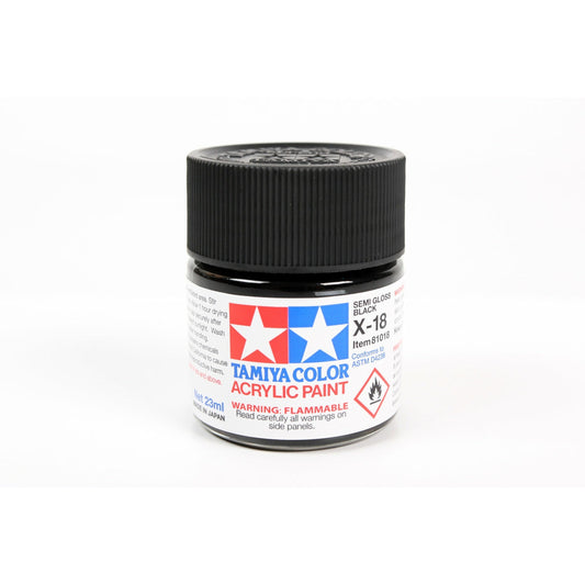 Tamiya ACRYLIC X-18 SEMI GLOSS BLACK- 23ML BOTTLE