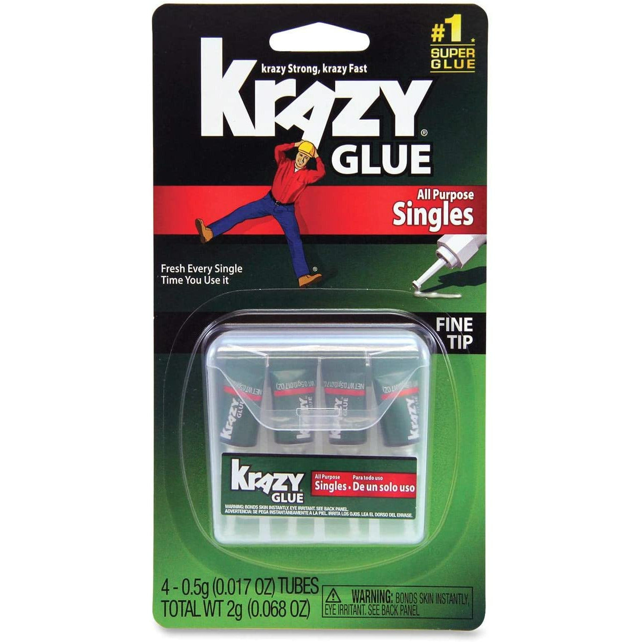 Krazy Glue, All Purpose Super Glue, Fine Tip, Singles (0.5g), 4 Count